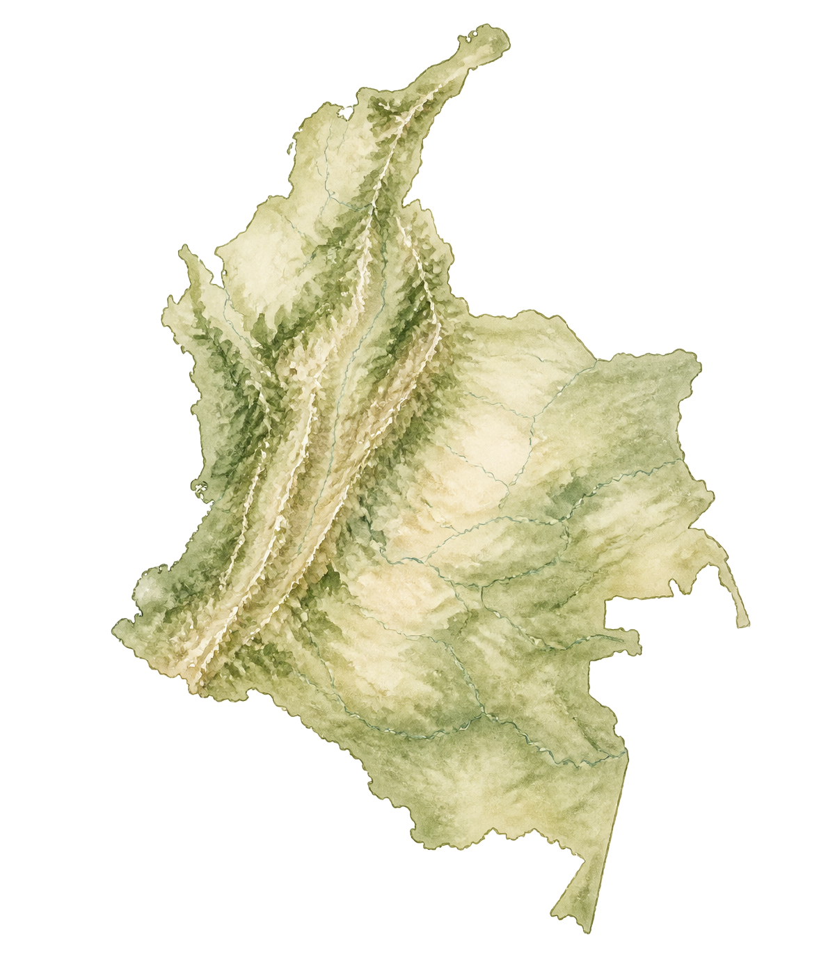 Illustrated map of Colombia showing the Sierra Nevada de Santa Marta and La Guajira
