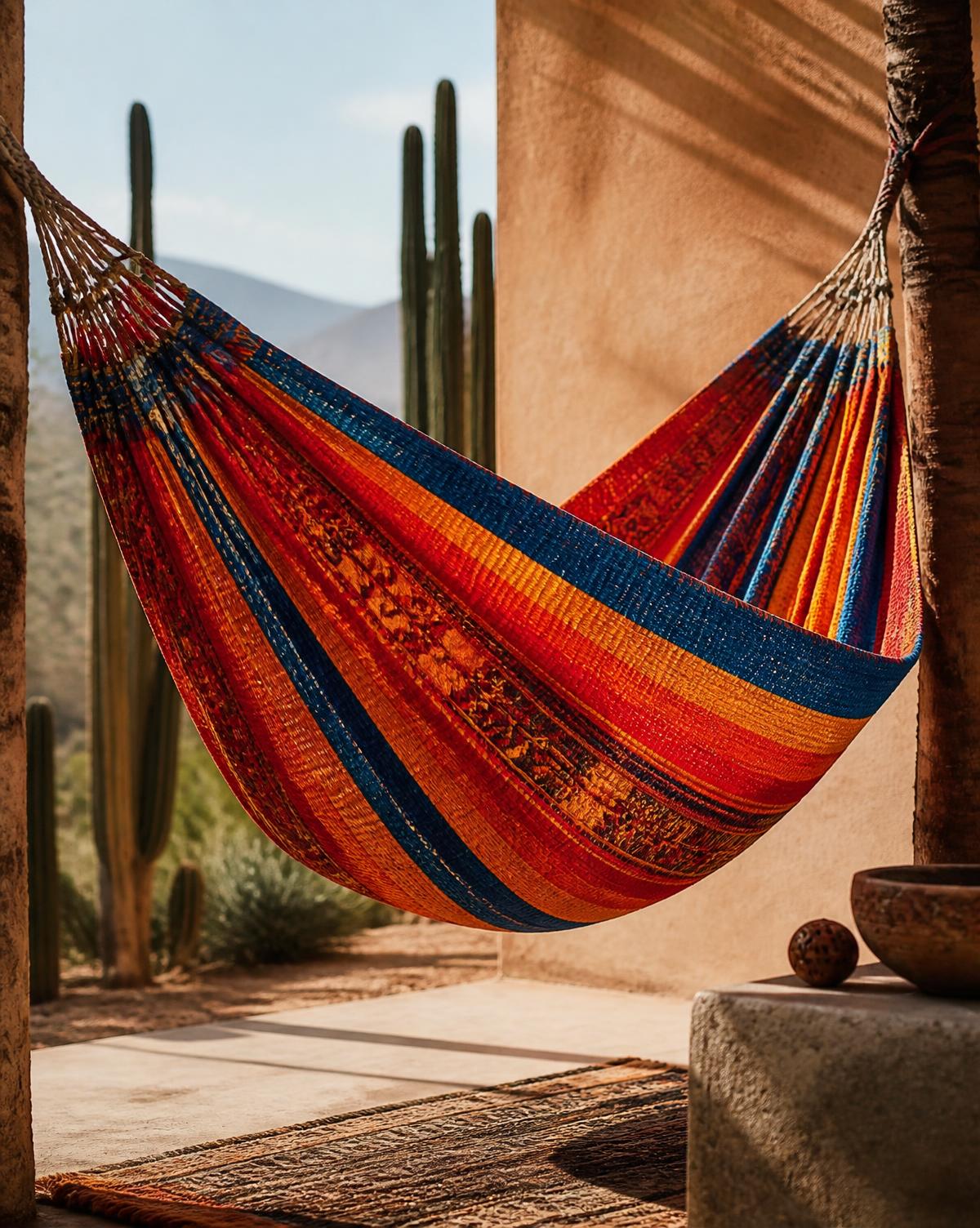 Wide family hammock woven in Wayuu sunset colours